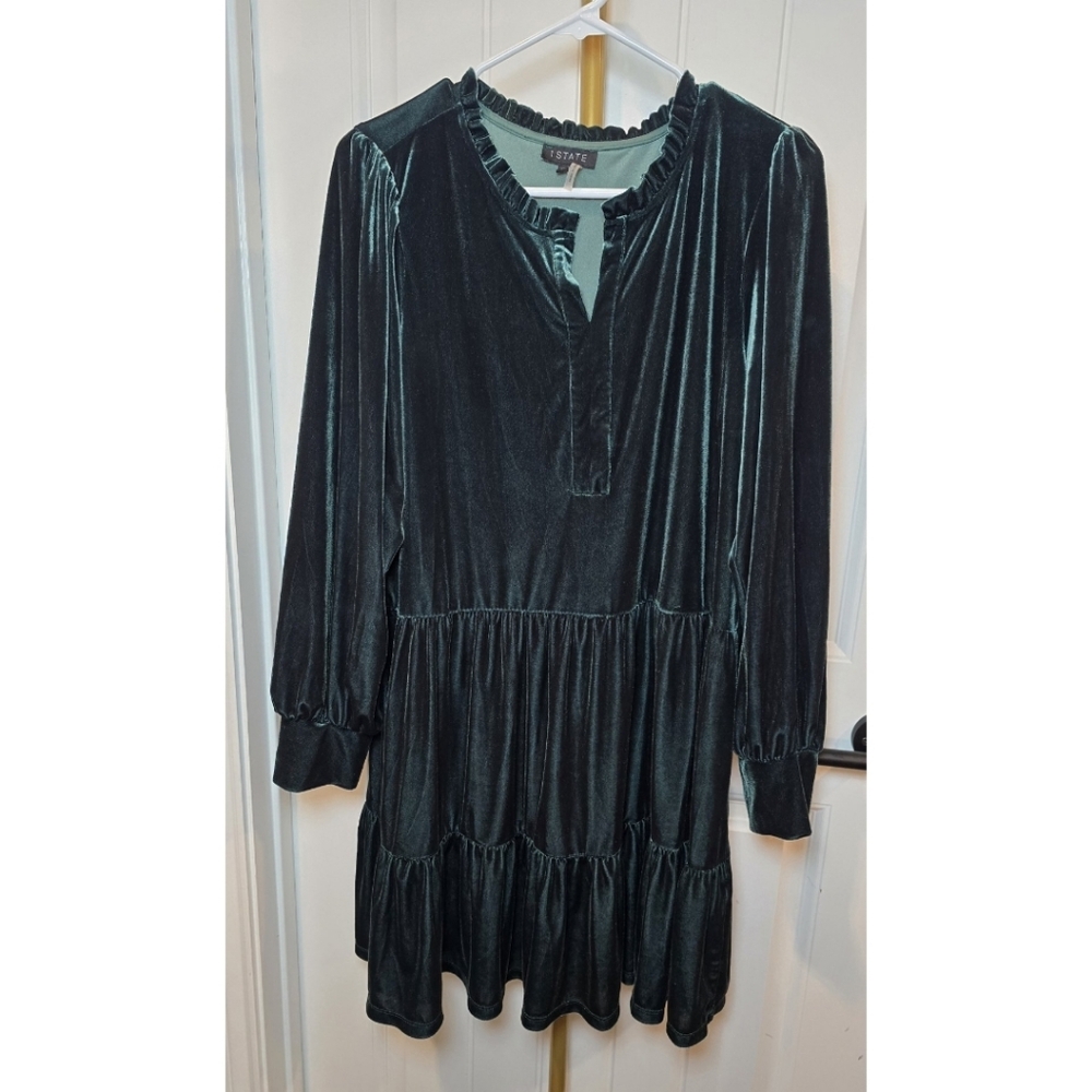1.State XL Green Velvet Tiered Baby Doll Dress 1 State